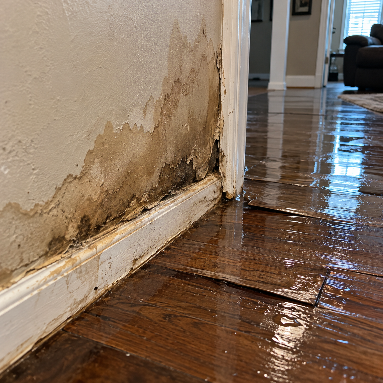 Water damaged wall and soggy floor Cleveland Ohio